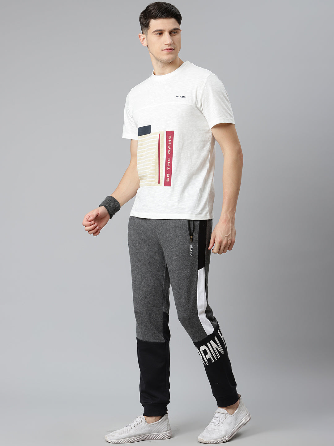 Alcis Men Charcoal Grey & Black Slim Fit Colourblocked Joggers