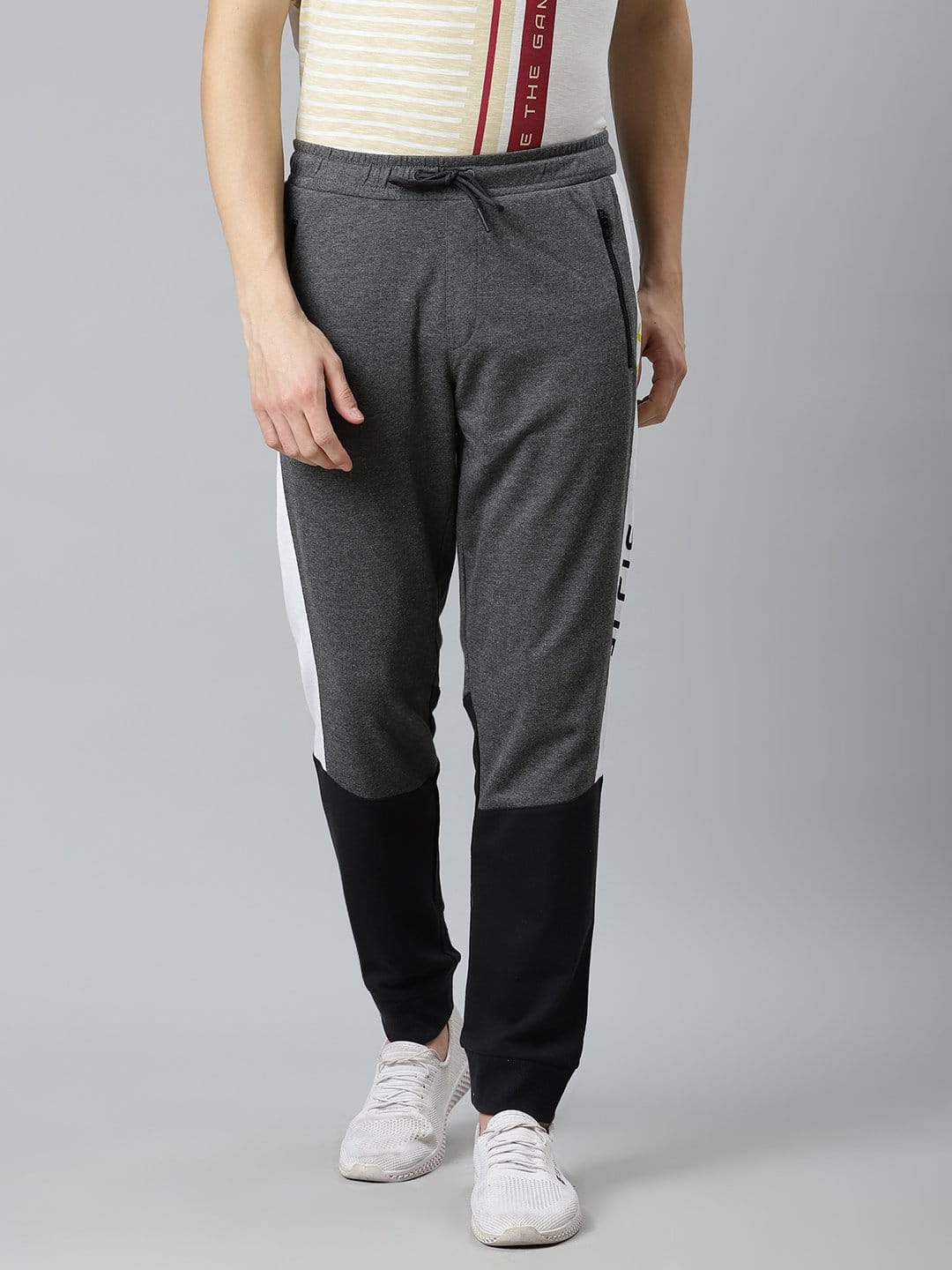 Alcis Men Charcoal Grey & Black Colourblocked Joggers
