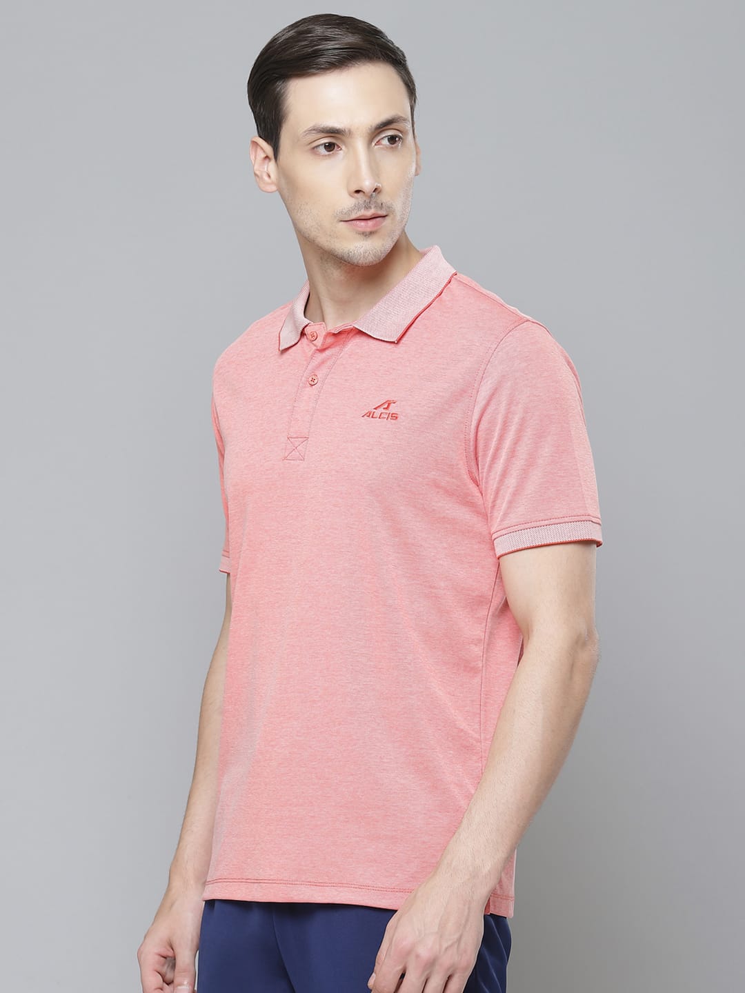Alcis Men Peach-Coloured Solid Polo Collar T-shirt