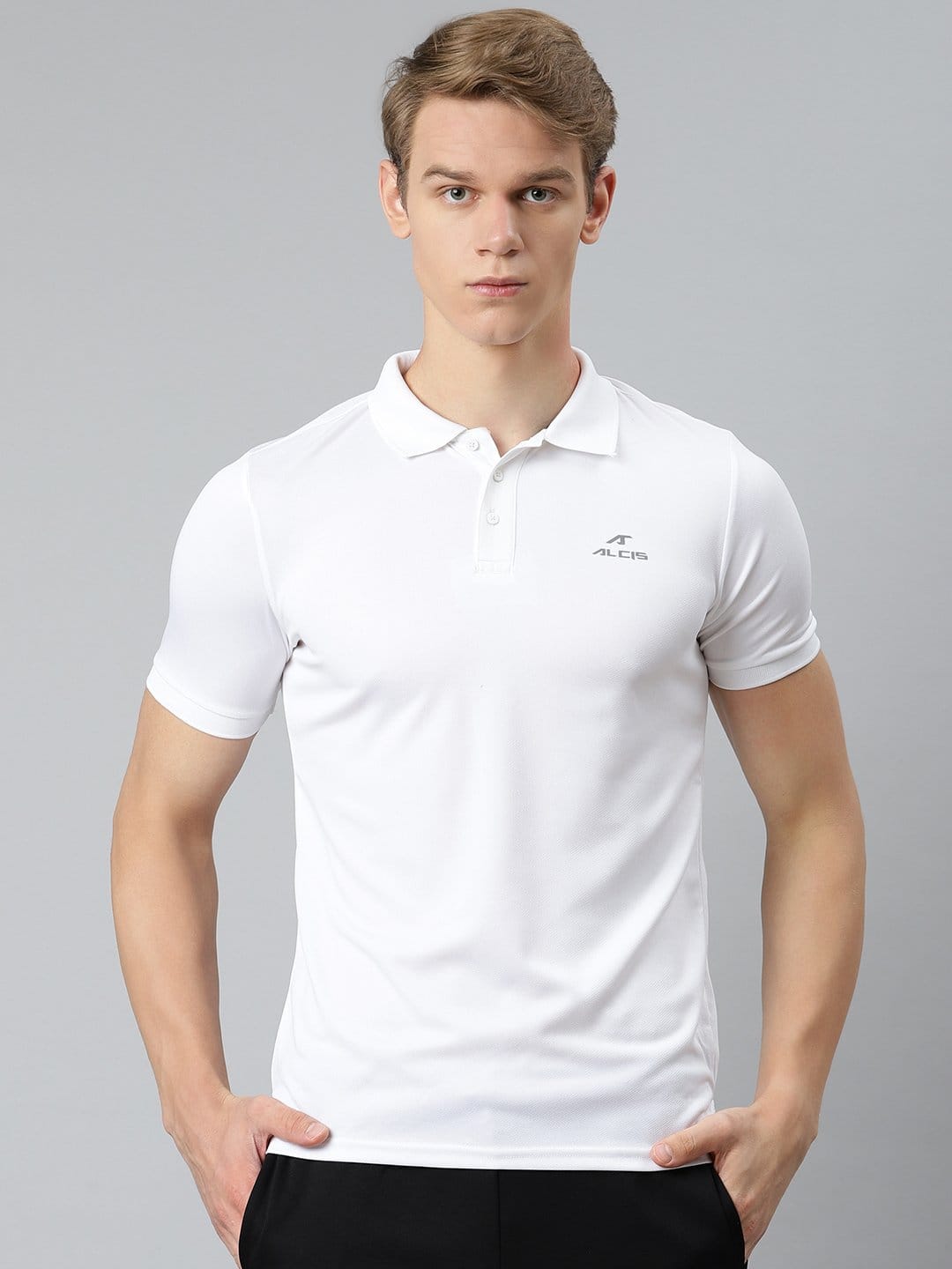 Alcis Men White Polo Collar Slim Fit T-shirt