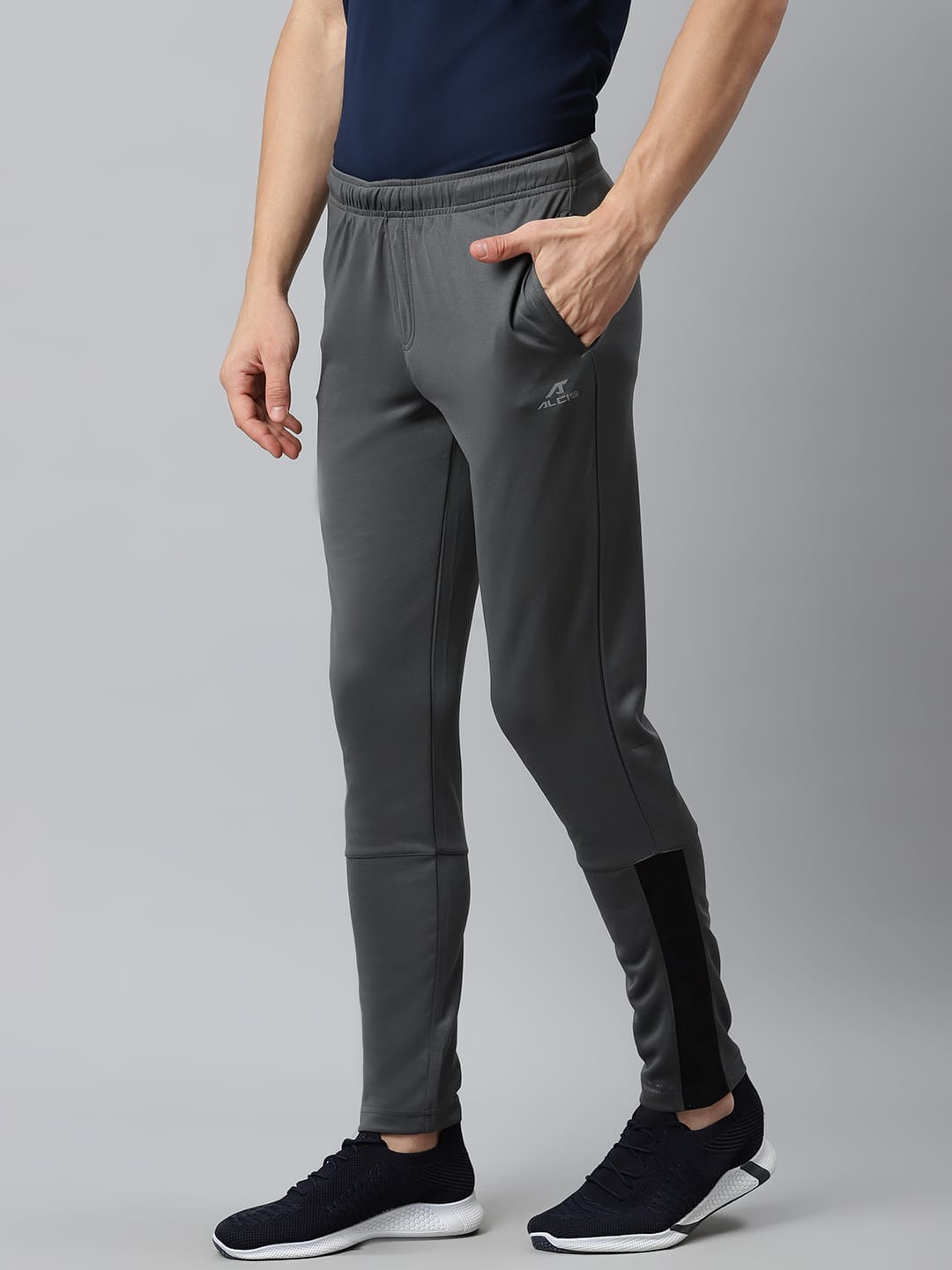 Alcis Men Charcoal Grey Black Solid Slim Fit Mid-Rise Track Pants