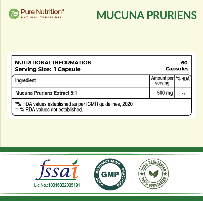 Mucuna Pruriens Extract 500mg Energy, Vitality & Mood Support | 60 Caps