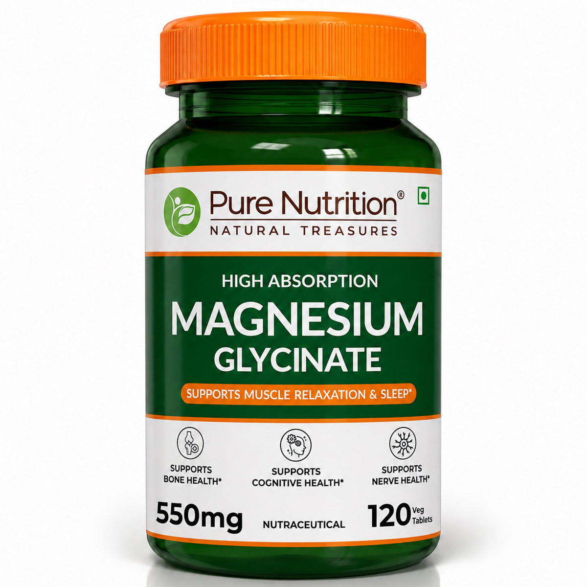Magnesium Glycinate 550mg – High Absorption | Sleep, Stress & Muscle Health | 60Tablets| 120 Tablets