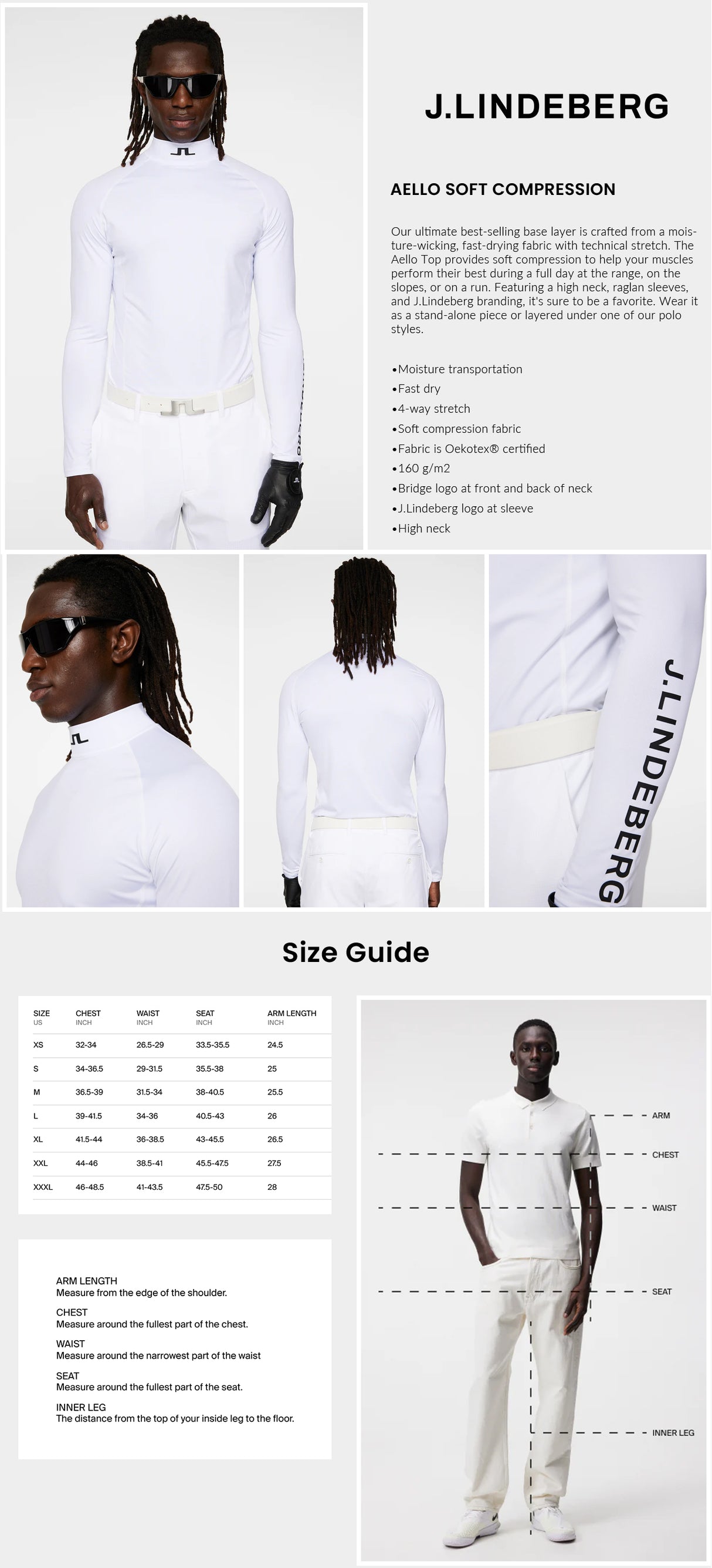 J Lindeberg Men's Aello Soft Compression T-Shirt - White
