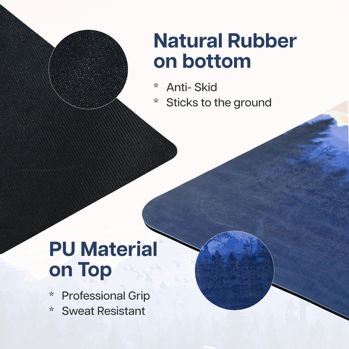 PU & Natural Rubber Yoga Mat - 6mm, Mountain Peace