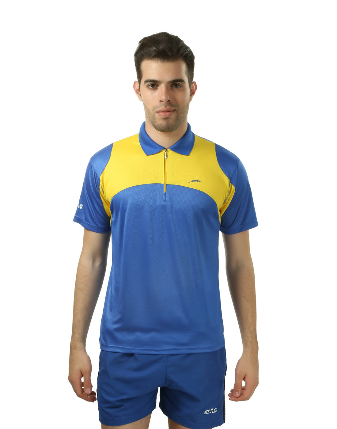 STAG GLOBAL Graphic Men’s Dual-Tone Polo Collar – Bold Design T-shirt | 100% Polyster | Breathable and Comfortable Sportswear
