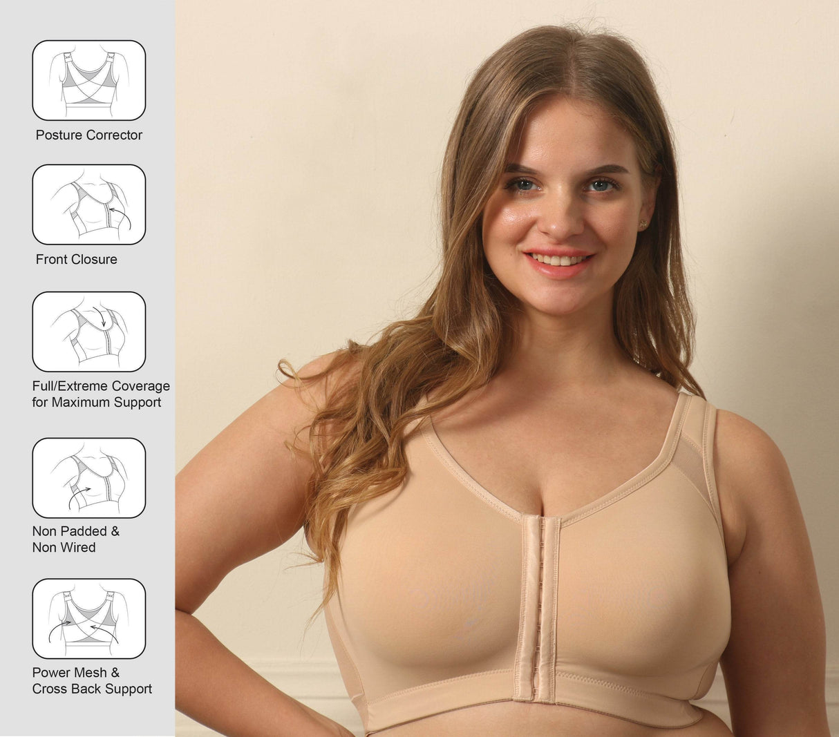 Everyday Comfort: Front Closure Full Coverage Non-Padded Non-Wired Bra for Perfect Posture