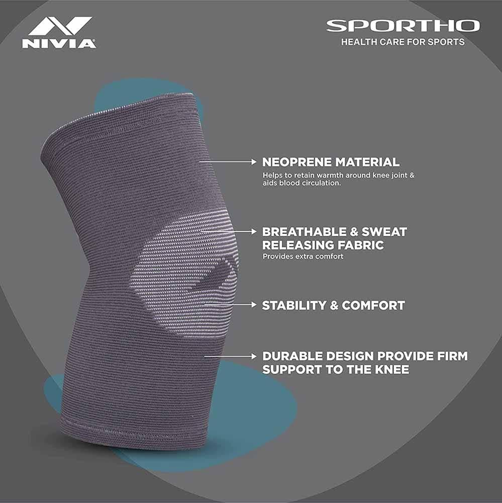 NIVIA Super Soft Knee Support - Slip in , Knee Braces & Sleeves, For Stability & Joint Support Available in S | M | L & GreyColor , Used for All kind of impact Sports