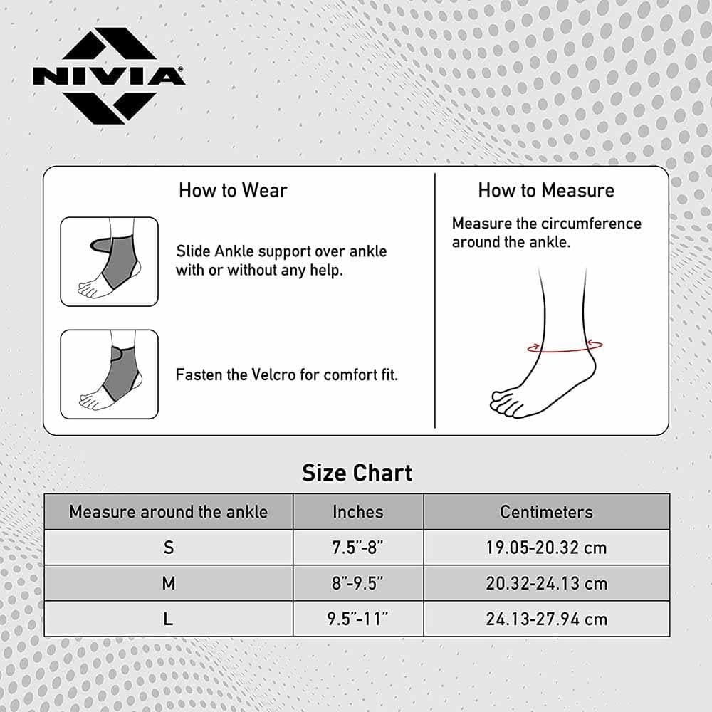 NIVIA Ankle Support Slip in With Velcro, Ankle Sleeves, Braces or Wraps , For Support & Stability Available in S | M | L & Black / Red Color , Used for All kind of impact Sports
