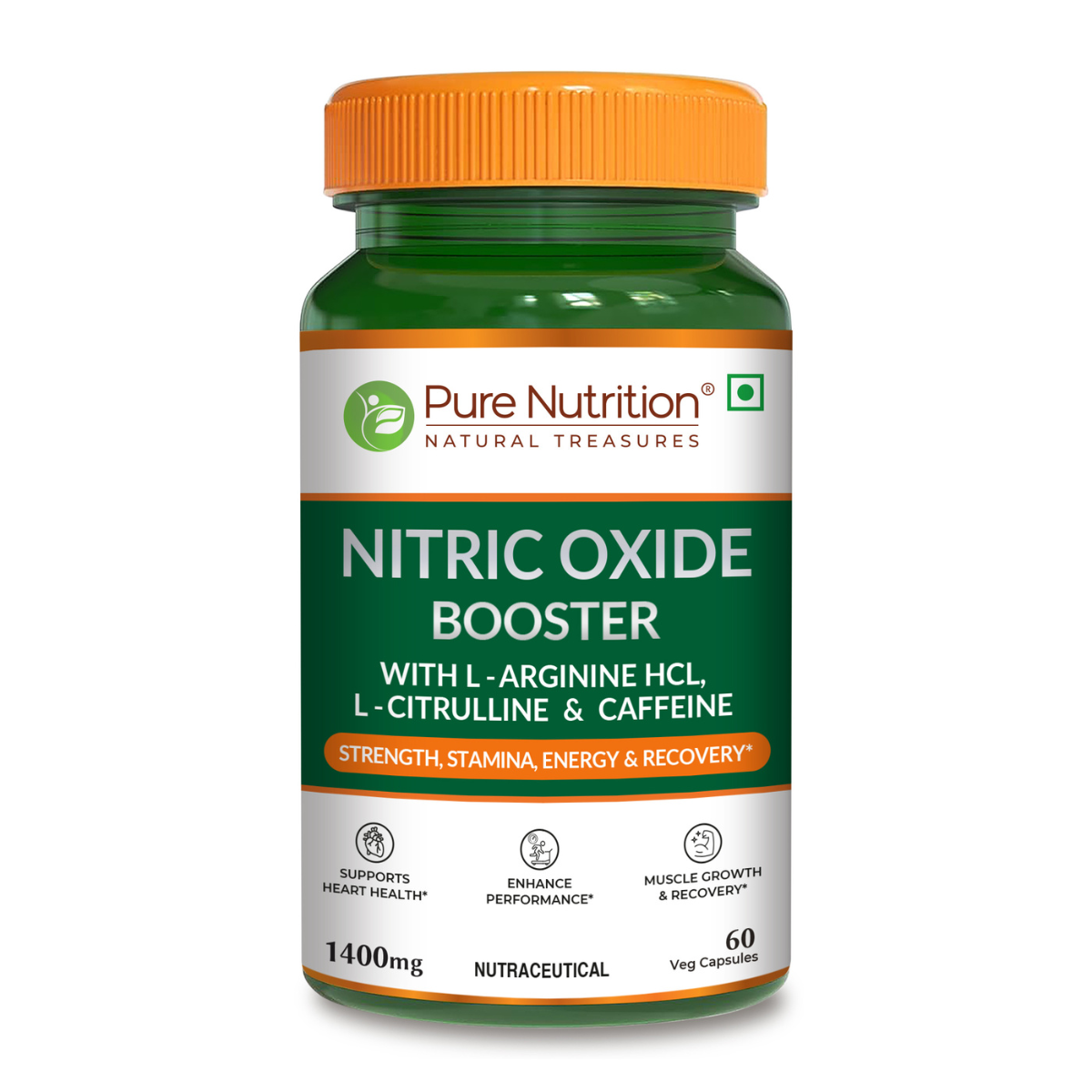 Nitric Oxide Booster L-Arginine, L-Citrulline & Caffeine | 60 Veg Capsules