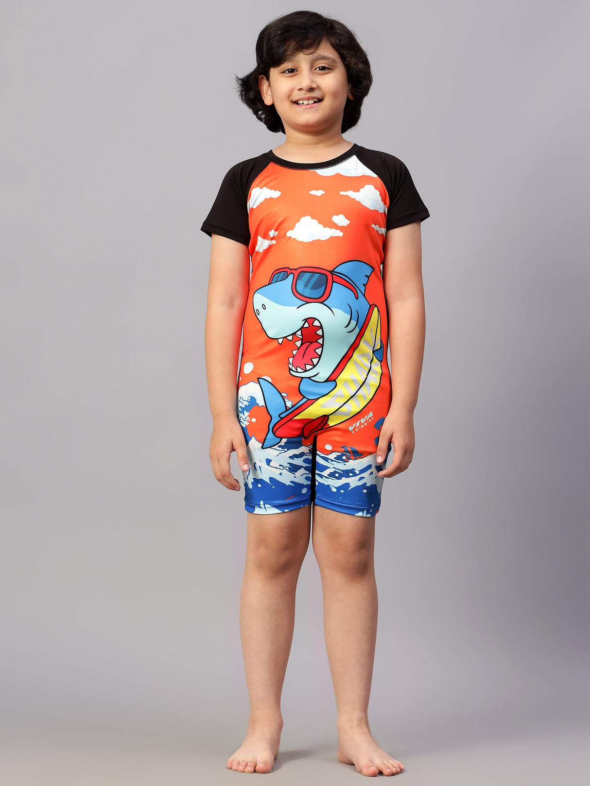 Viva Swimming Round Neck Half Sleeves Swimming Costume for Kids Viva Swimming