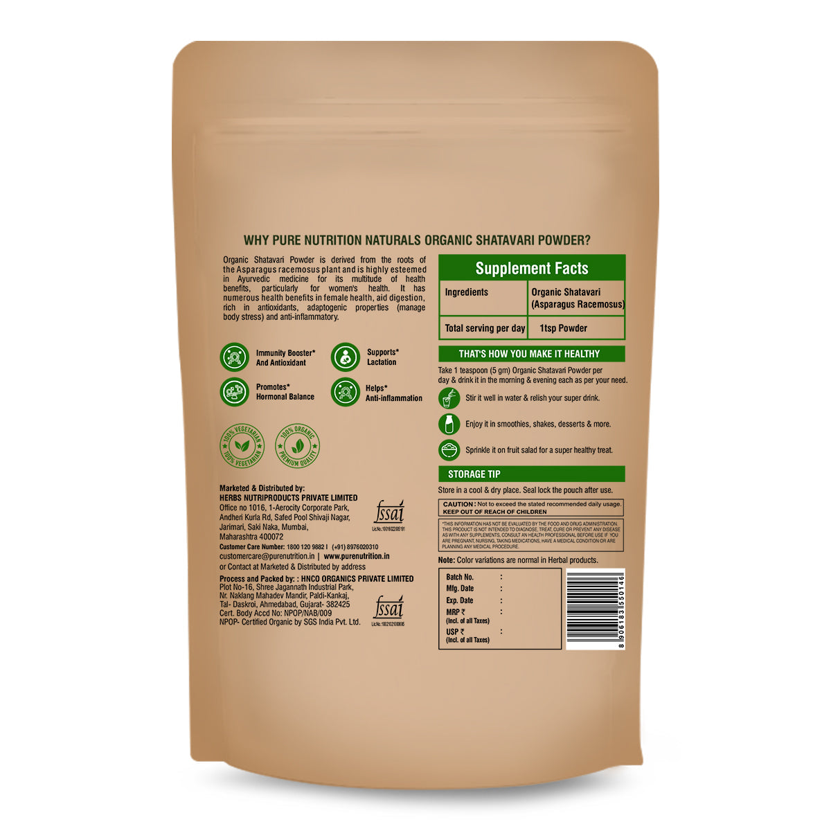 Organic Shatavari Powder - 227g | 100% Pure and Natural | Supports Hormonal Balance, Digestion, and Women's Wellness