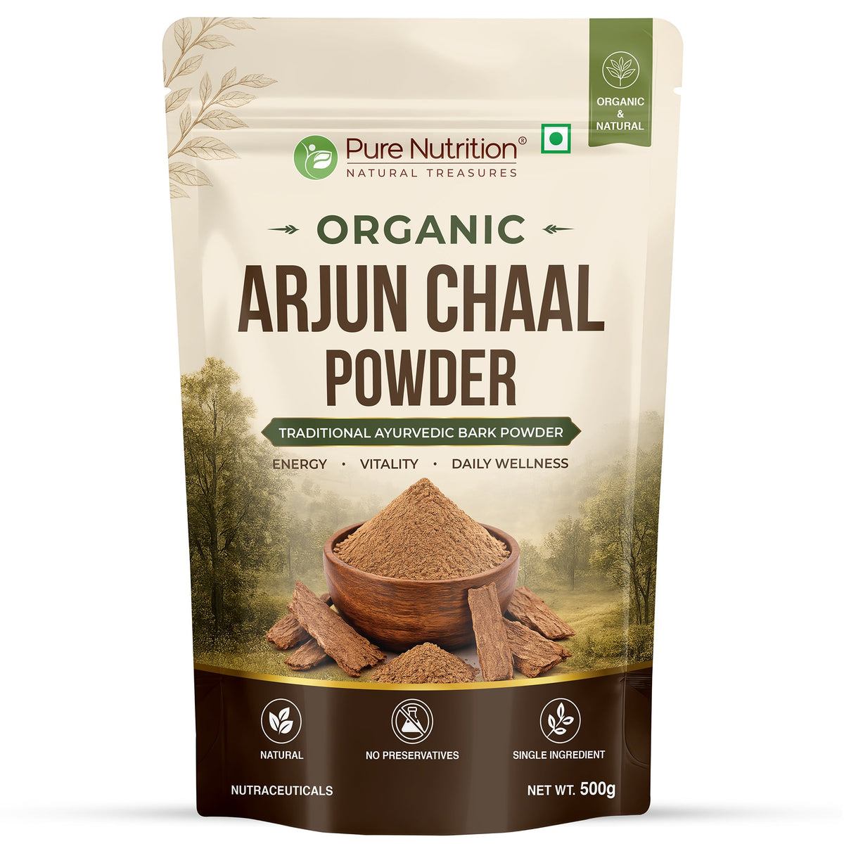 Organic Arjun Chaal Powder 500g | Traditional Ayurvedic Herbal Powder - Nutrition by Pure Nutrition