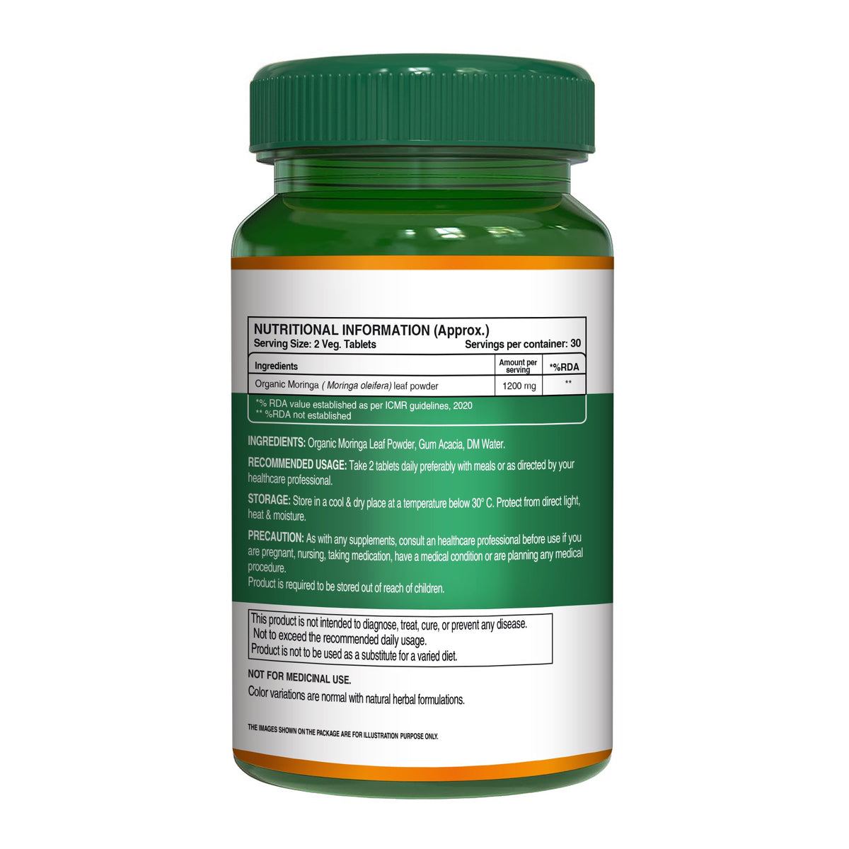 Organic Moringa Tablets 1200mg 60 Count | Immunity & Daily Energy