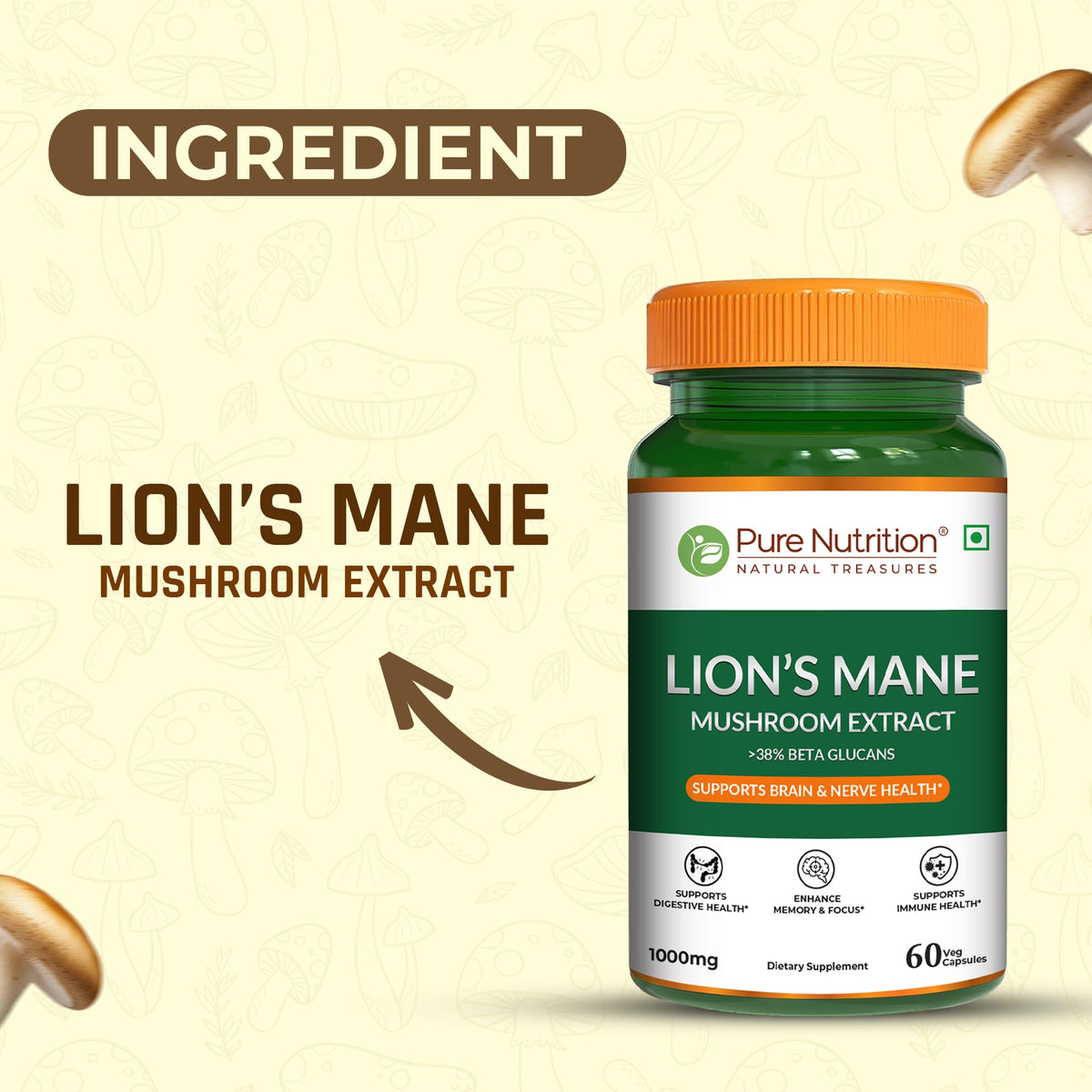Lion's Mane Mushroom Extract 1000mg 38% Beta-Glucans | Brain & Cognitive Health