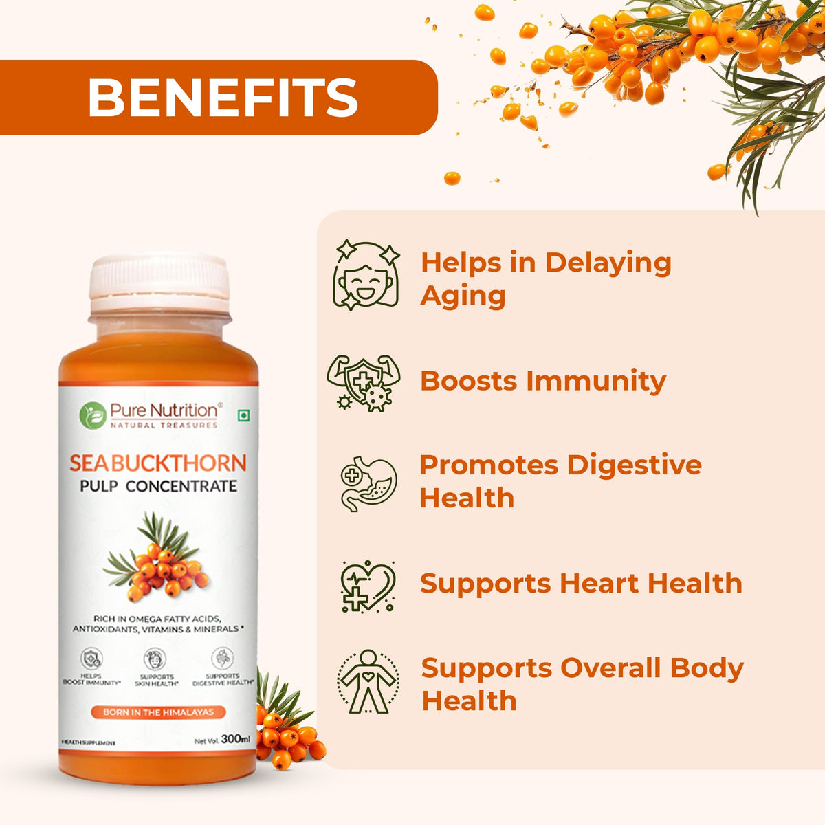 Sea Buckthorn Pulp Concentrate 300ml | Skin, Immunity & Omega Fatty Acids