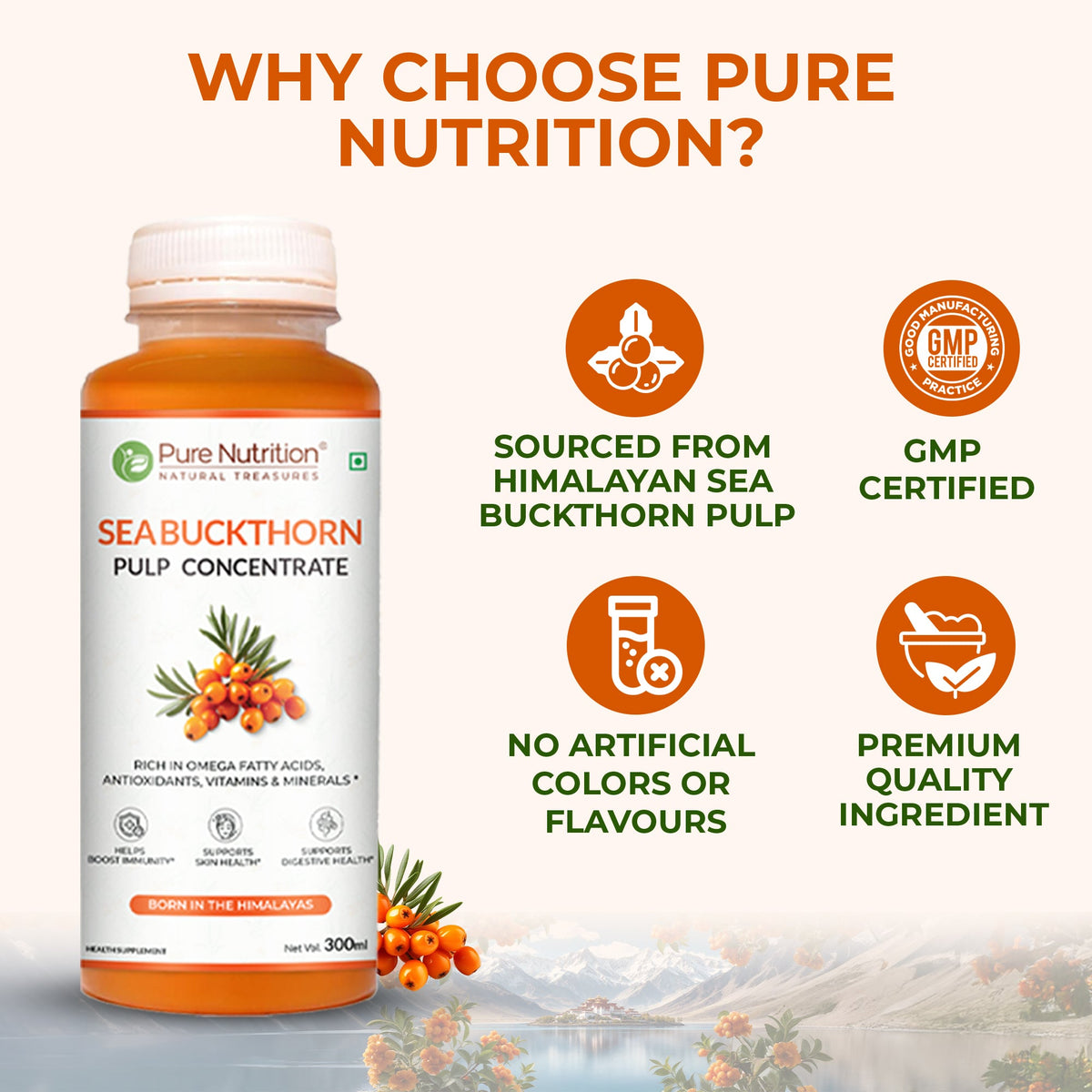 Sea Buckthorn Pulp Concentrate 300ml | Skin, Immunity & Omega Fatty Acids