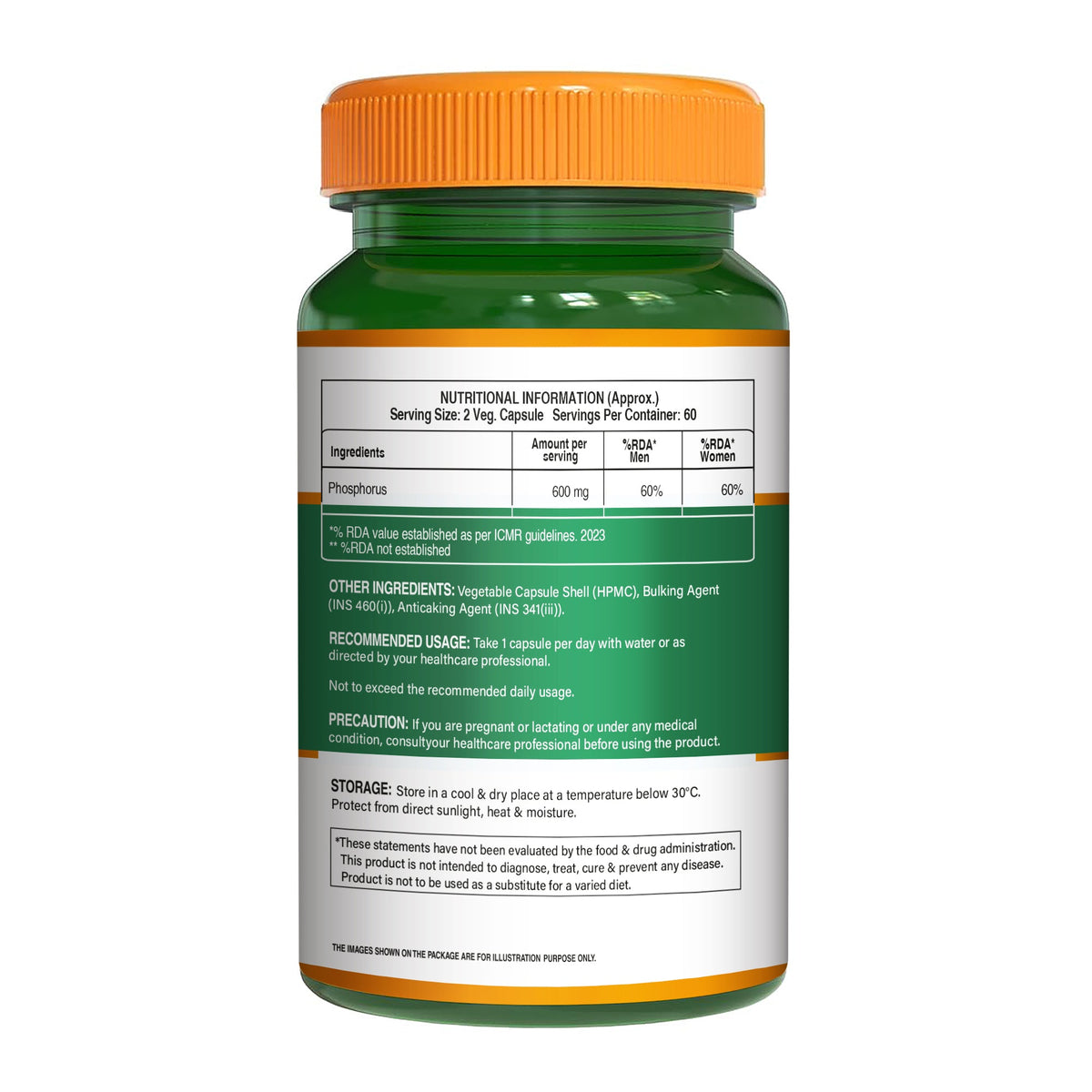Phosphorus 600mg Veg Capsules Bone, Energy Metabolism & Wellness | 120 Capsules