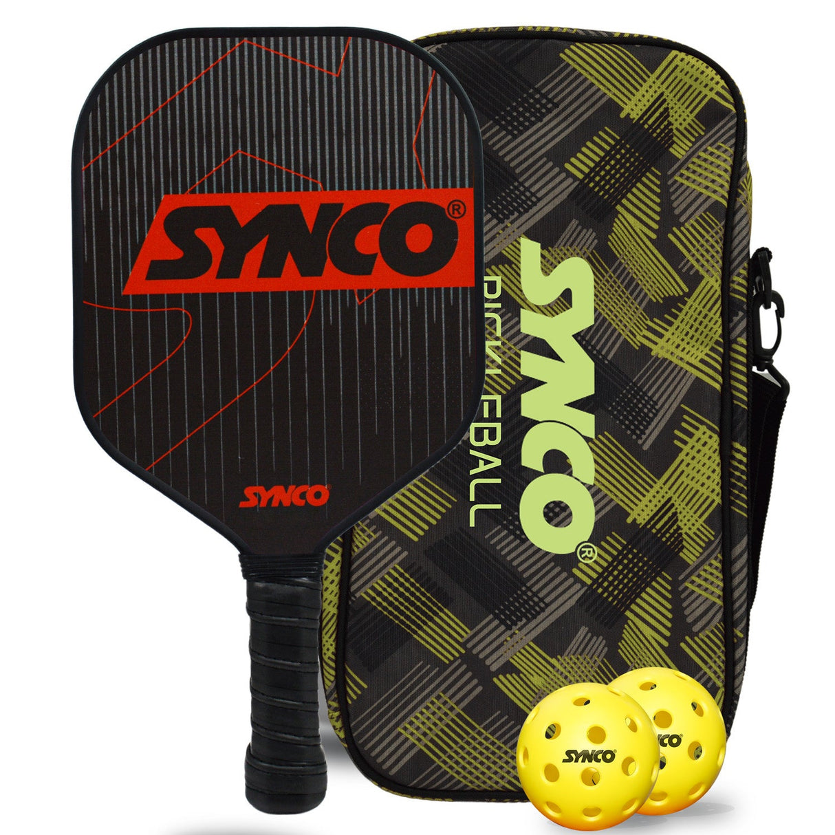 Synco Pickleball Paddle Set Carbonium Red | 1 Pickleball Rackets and 2 Pickleballs with Carry Bag | Fiberglass Lightweight Racket with Cushion Comfort Grip