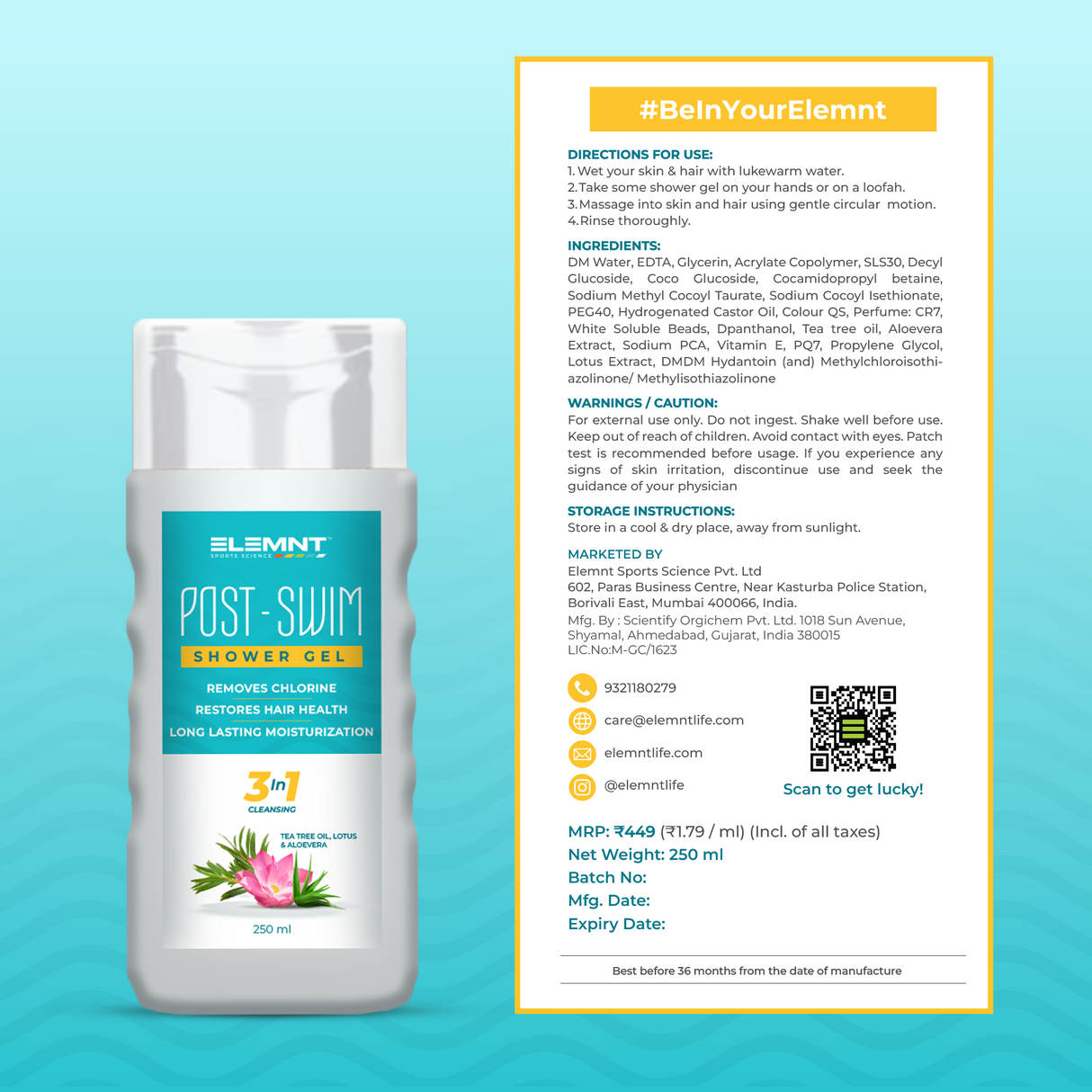 Post Swim Shower Gel for Adults & Kids 400 ML (Pack of 2)