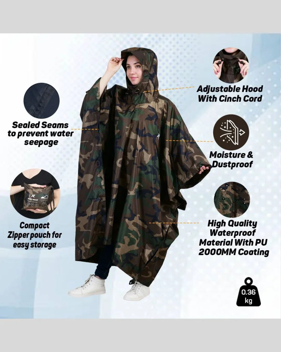 ROCKSPORT Classic Rain Poncho Rainwear - Camoflauge