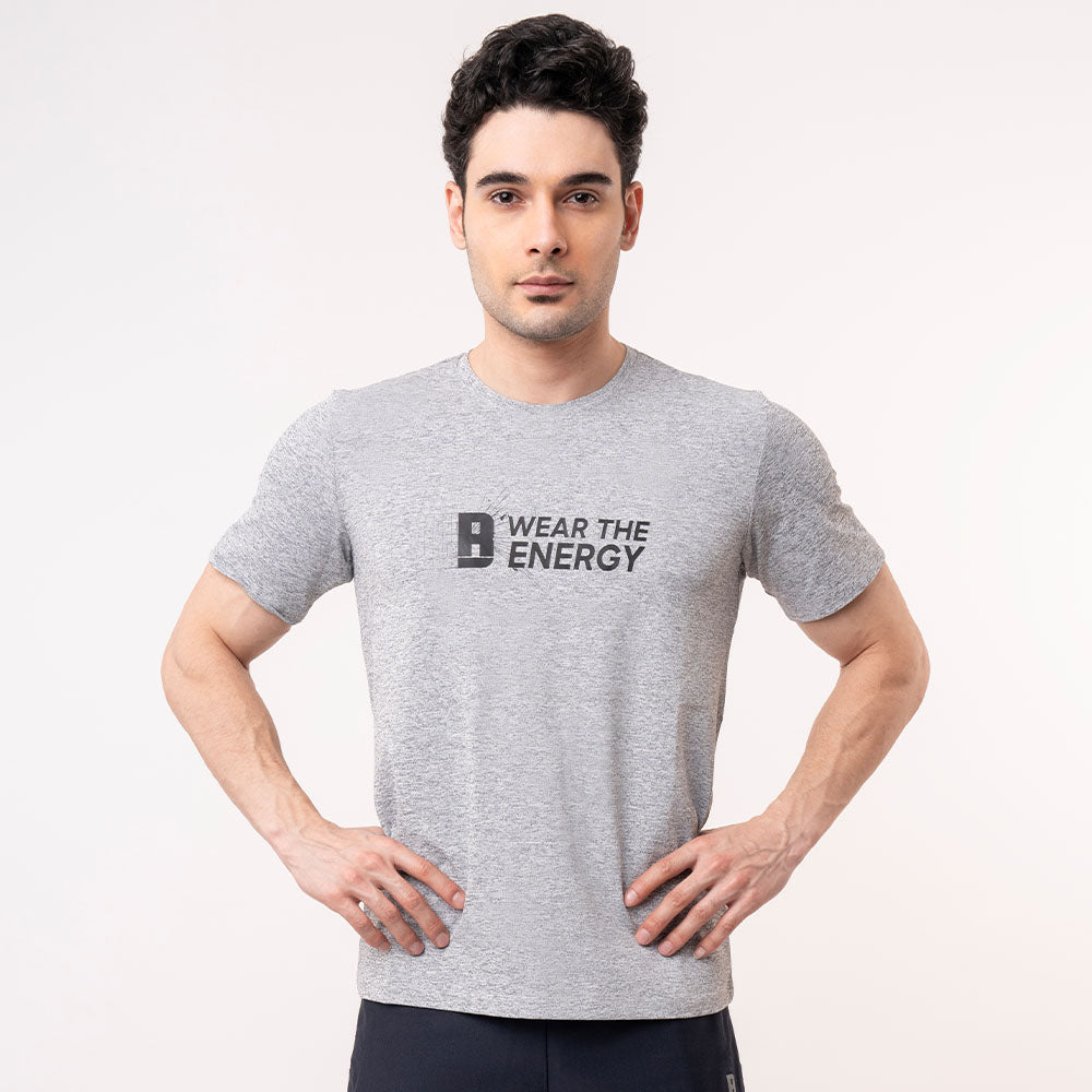 Printed Crew Neck Tee - Grey Melange