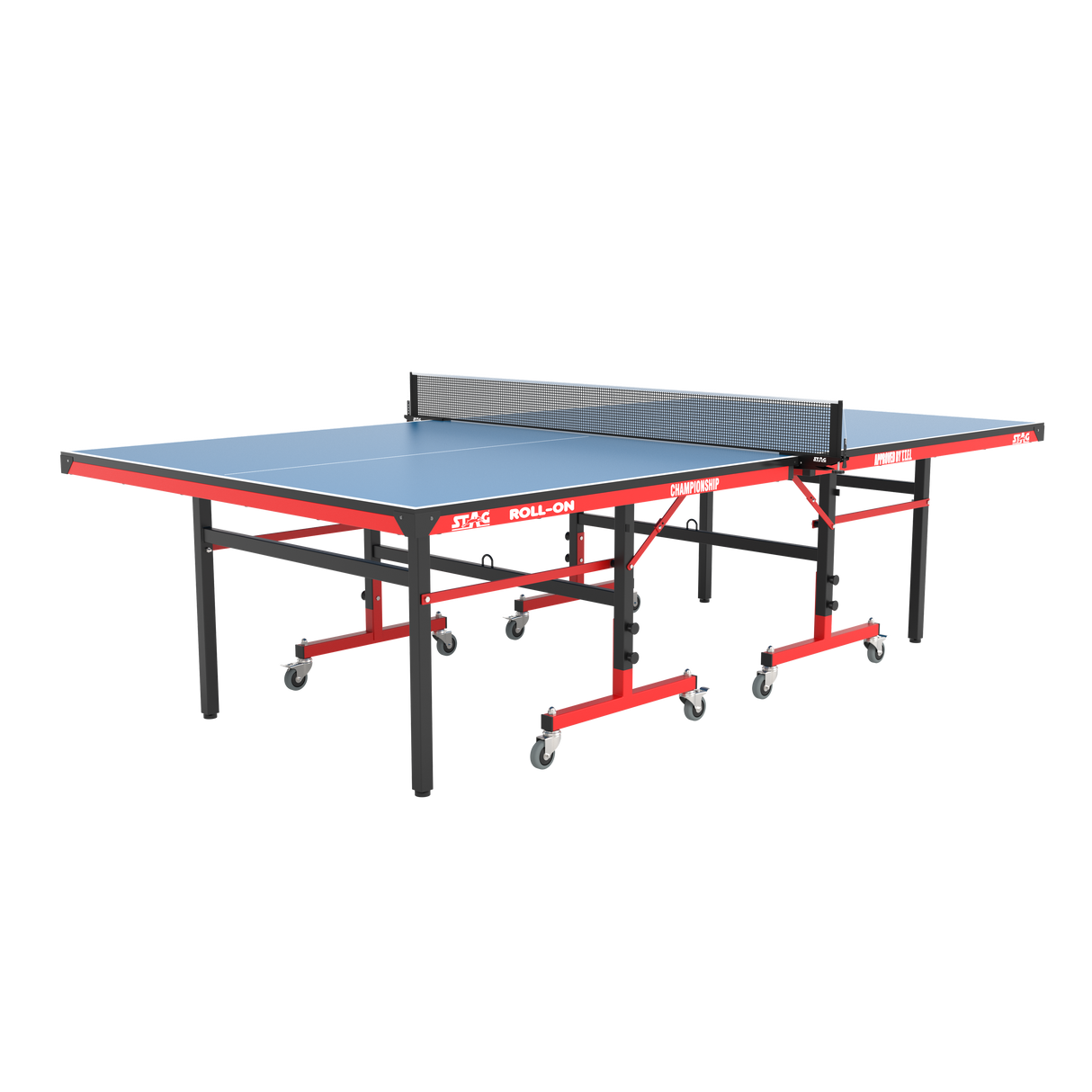 STAG GLOBAL Championship Roll-On Table Tennis TT Table – 22mm Top Thickness with 2 TT Rackets, 6 Balls, 1 Table Cover & Clamp Net