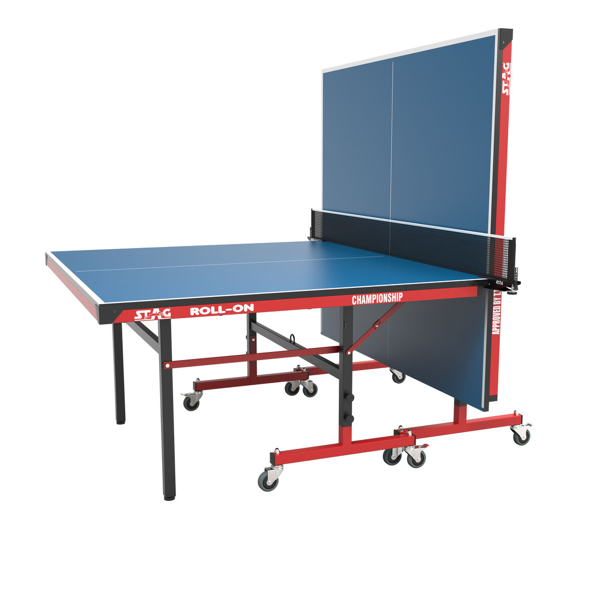 STAG GLOBAL Championship Roll-On Table Tennis TT Table – 22mm Top Thickness with 2 TT Rackets, 6 Balls, 1 Table Cover & Clamp Net