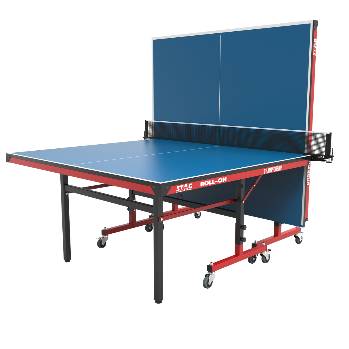 STAG GLOBAL Championship Roll-On Table Tennis TT Table – 22mm Top Thickness with 2 TT Rackets, 6 Balls, 1 Table Cover & Clamp Net