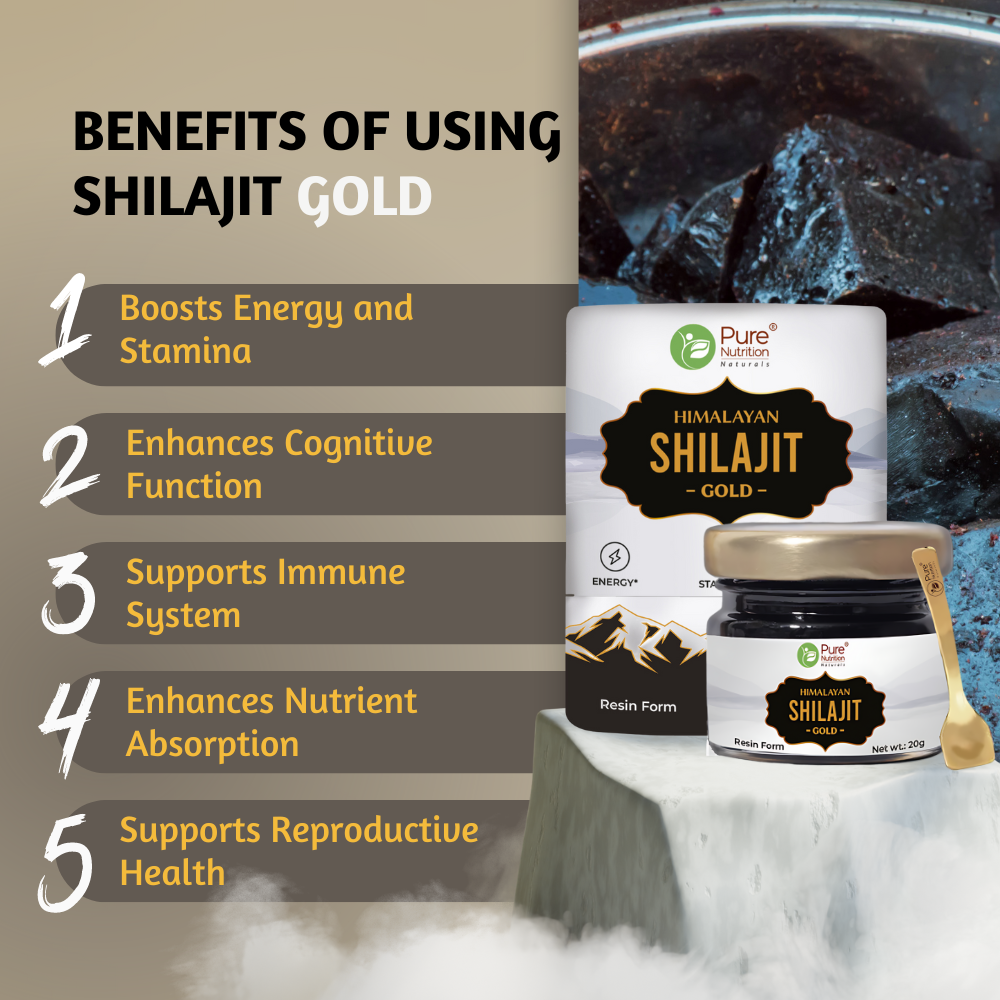 Shilajit Gold Resin Ashwagandha, Safed Musli, Saffron & Swarna Bhasma | 20g