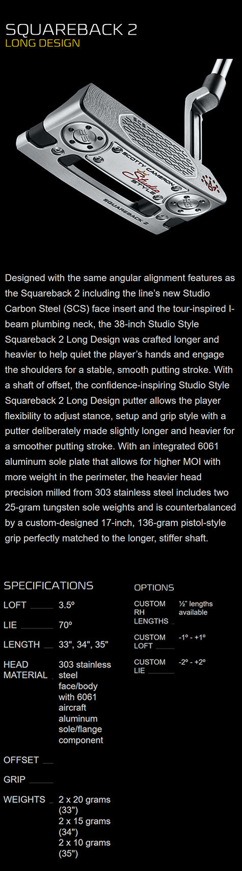 Scotty Cameron Studio Style Long Design Squareback 2 Putter