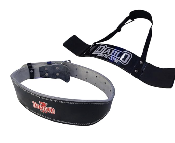 DIABLO Home Gym Combo of Leather Gym Belt & Arm Blaster (Belt Size - XXL) | Kibi Sports Belco