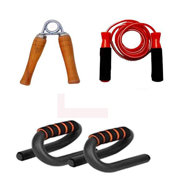 DIABLO S Shape Pushup Bar with Skipping Rope and Gripper | Kibi Sports