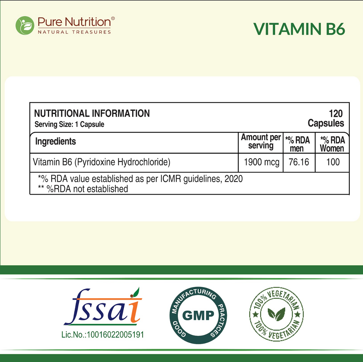 Vitamin B6 (Pyridoxine) Capsules 120 Count Mood, Brain & Immune Support