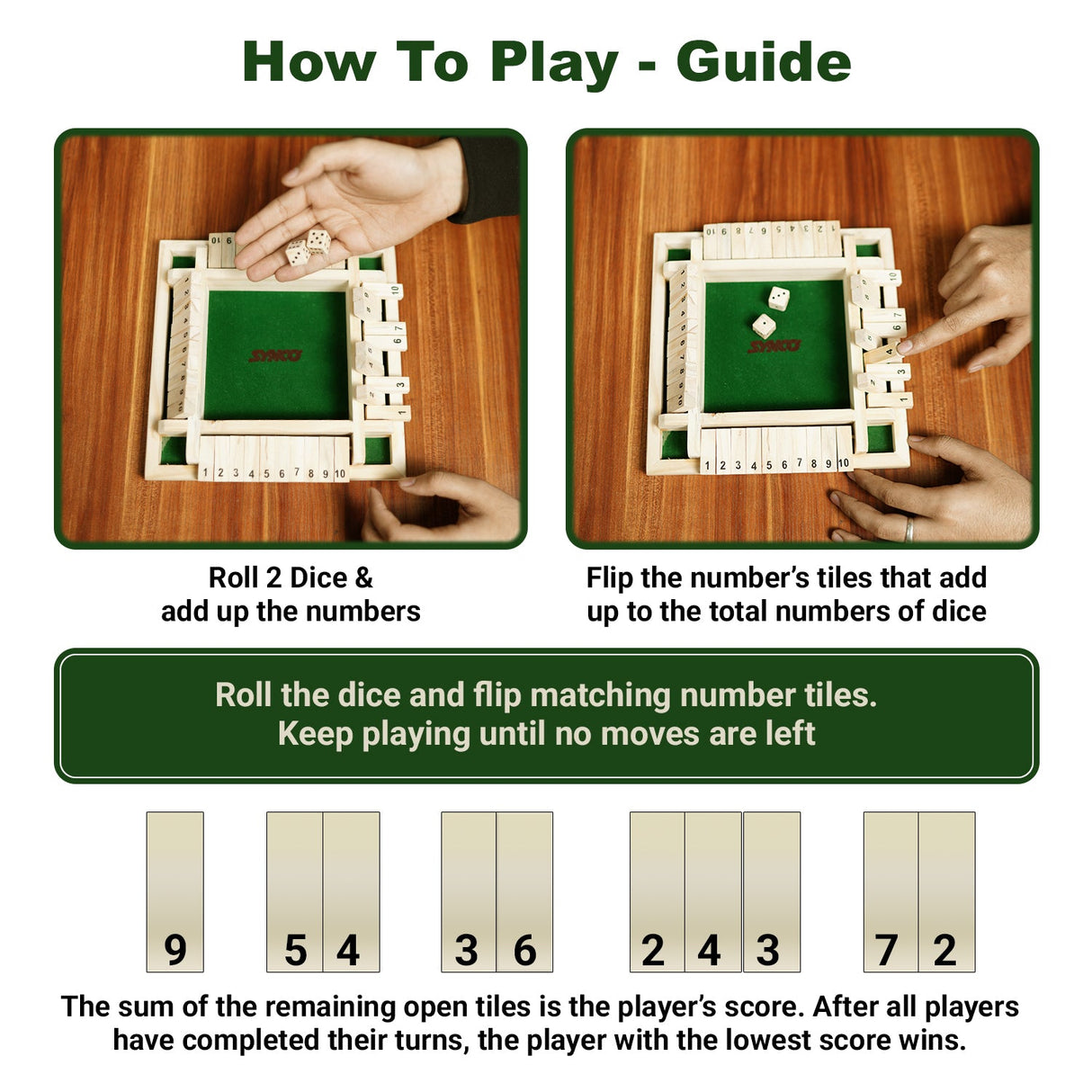 Synco 4 Players Shut The Box Dice Wooden Game
