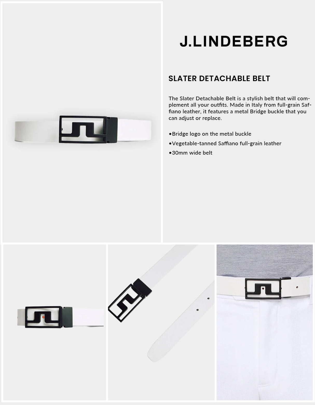 J Lindeberg Men's Slater Detachable Belt - White