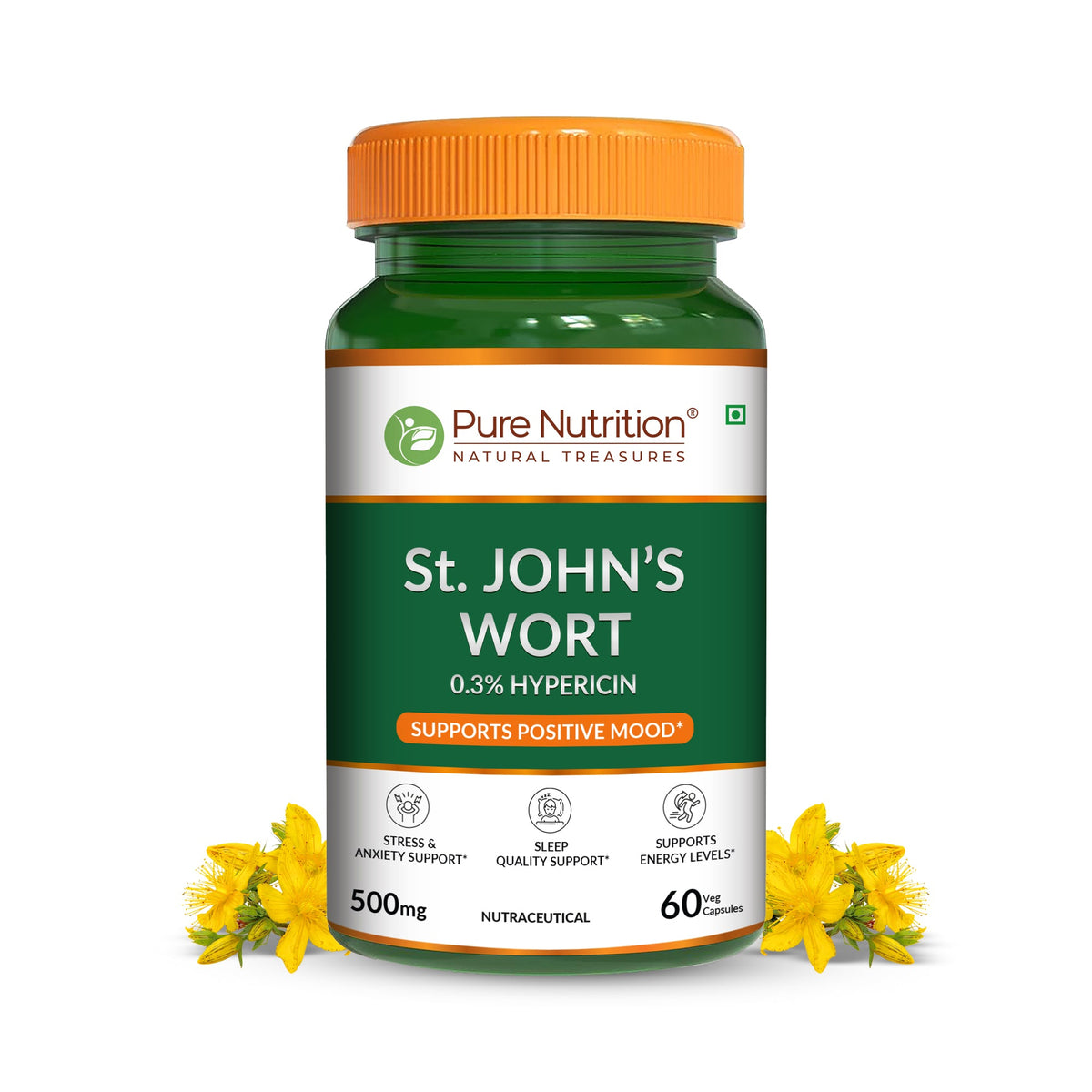 St. John's Wort 500mg Capsules | Standardized to 0.3% Hypericin | Herbal Wellness Supplement