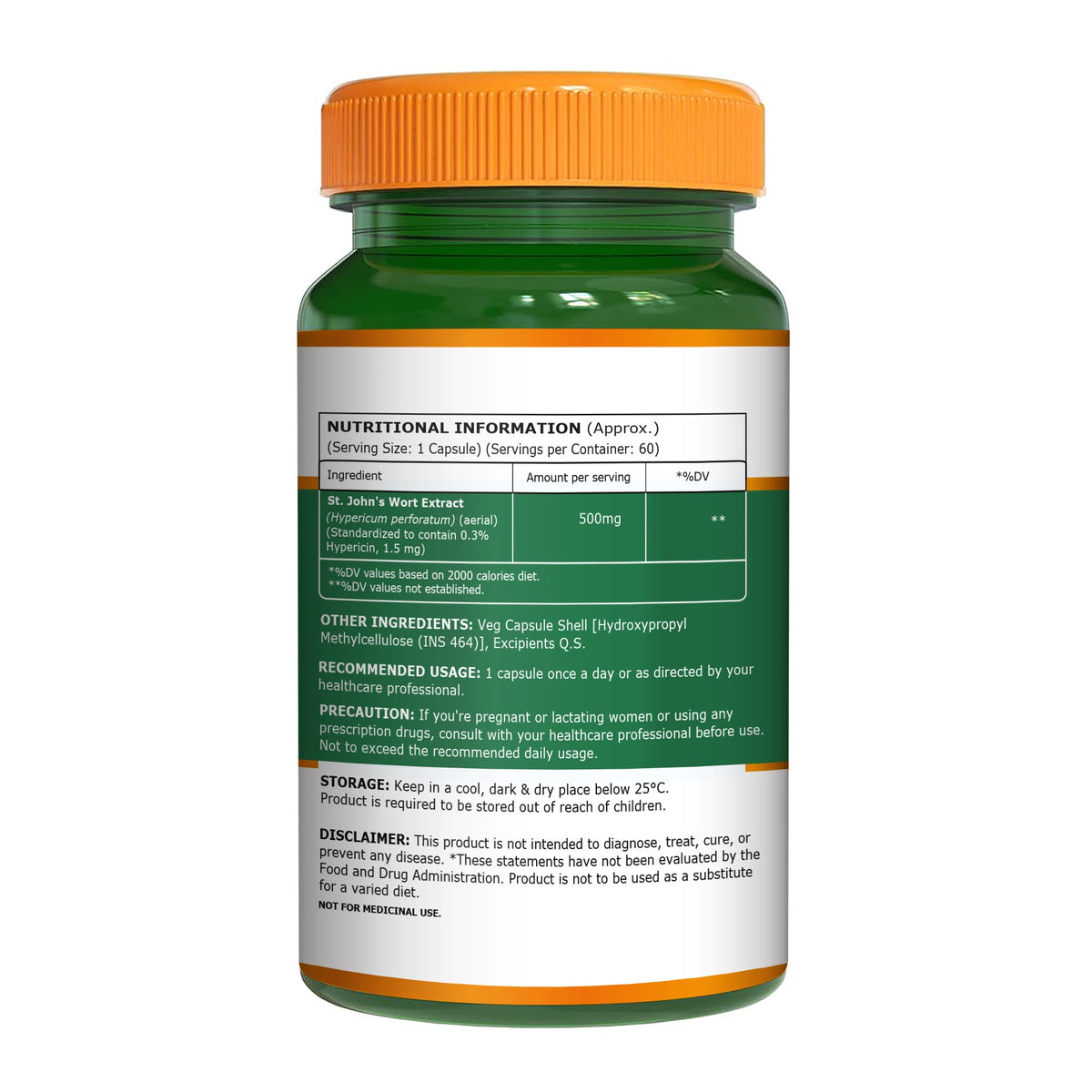 St. John's Wort 500mg Capsules | Standardized to 0.3% Hypericin | Herbal Wellness Supplement