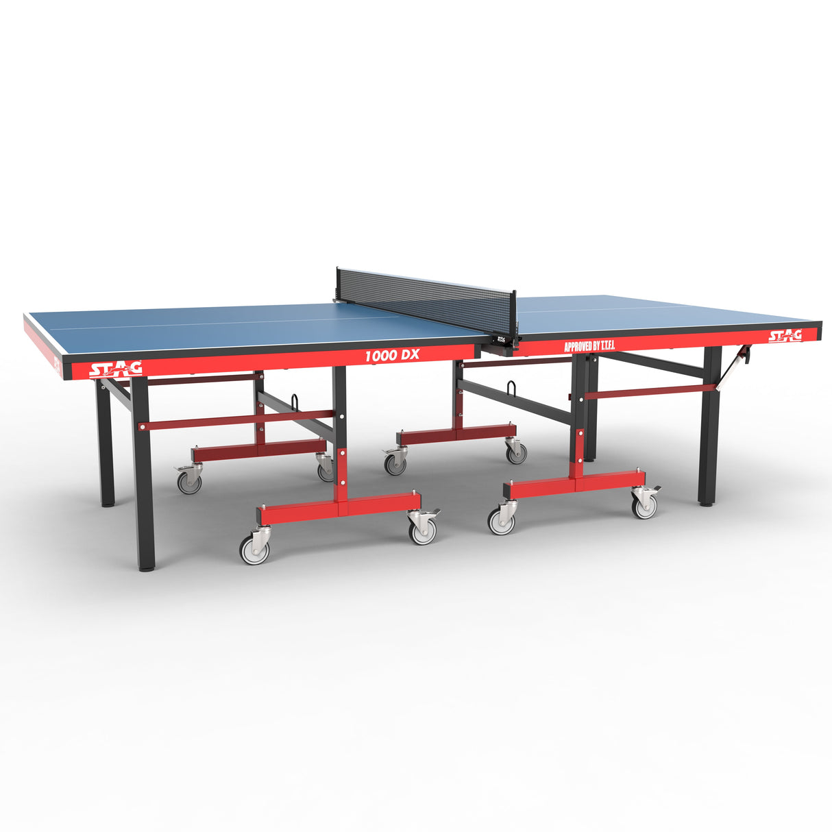 STAG GLOBAL Deluxe 1000 DX Table Tennis Table, 25mm Blue Top with 2 TT Rackets, 6 Balls, 1 Table Cover & Clamp Net