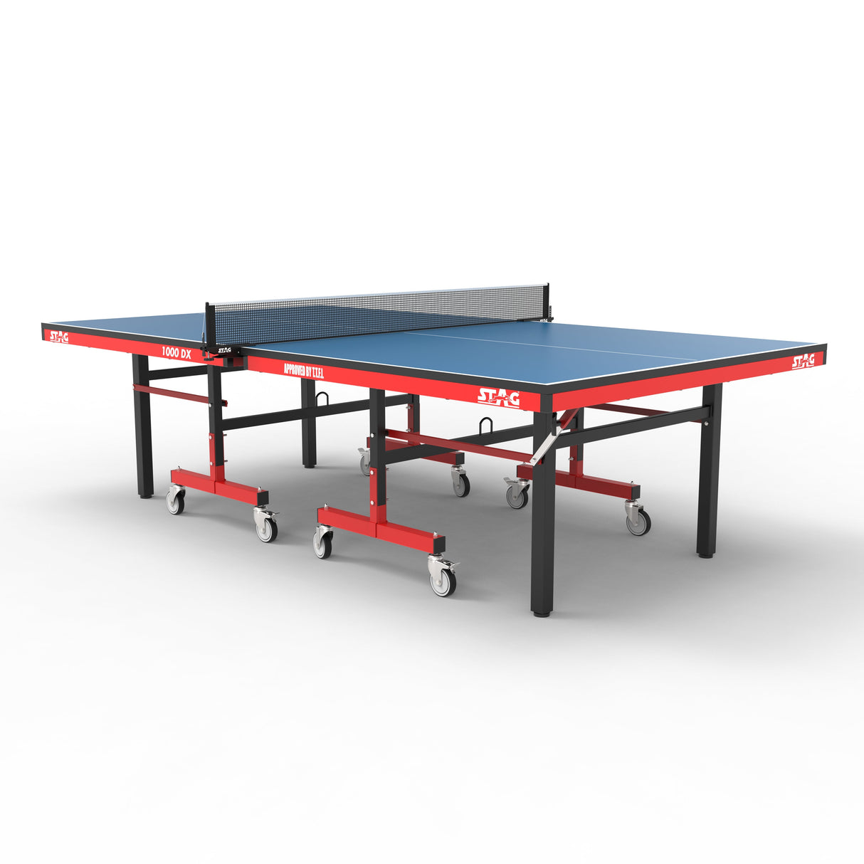 STAG GLOBAL Deluxe 1000 DX Table Tennis Table, 25mm Blue Top with 2 TT Rackets, 6 Balls, 1 Table Cover & Clamp Net