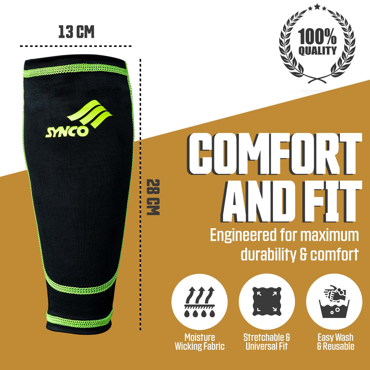 Synco Bolt Shin Guard with Sleeve Combo | Shin Guard for Football | Size- Medium