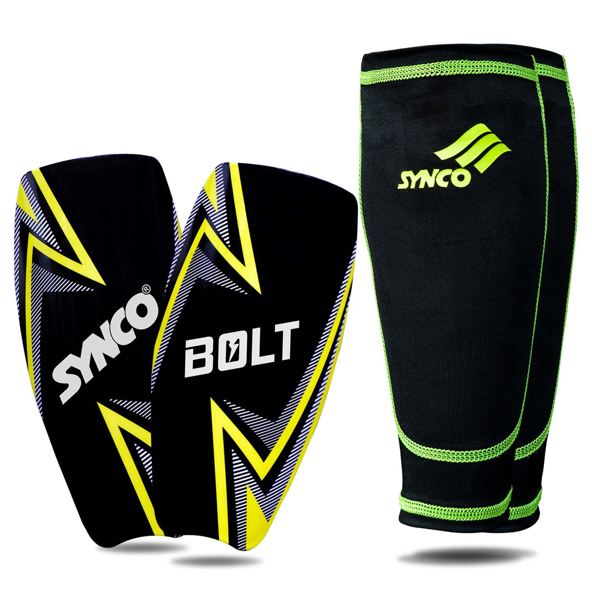 Synco Bolt Shin Guard with Sleeve Combo | Shin Guard for Football | Size- Medium