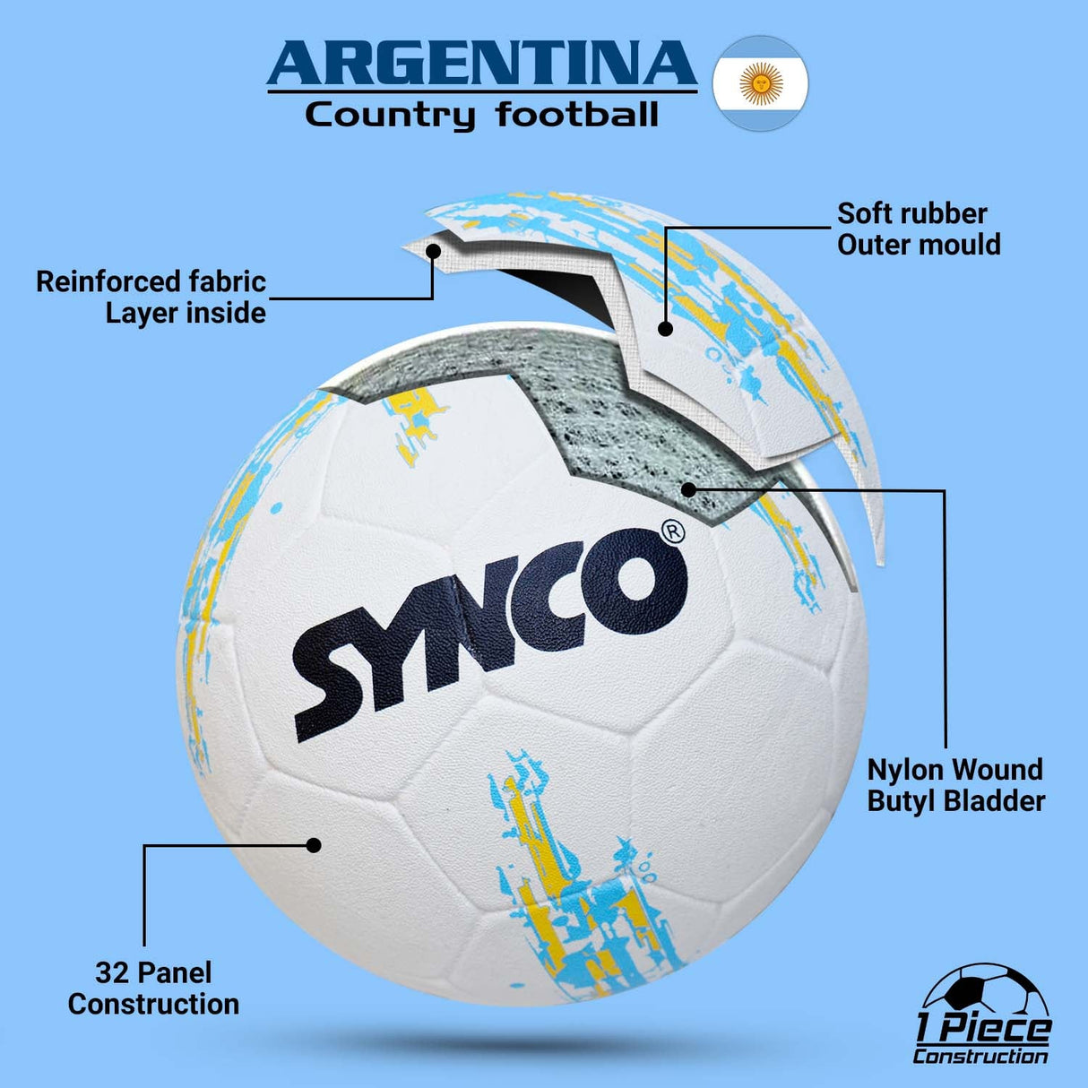 Synco Country Flag Football - Argentina (Size-5)