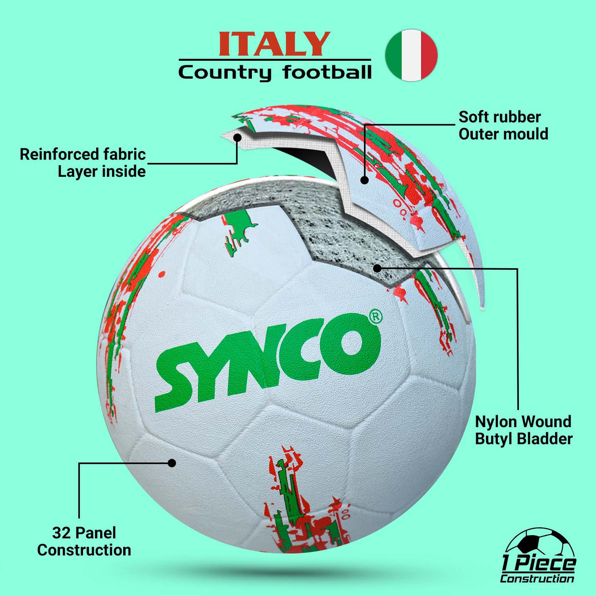 Synco Country Flag Football - Italy (Size-5)