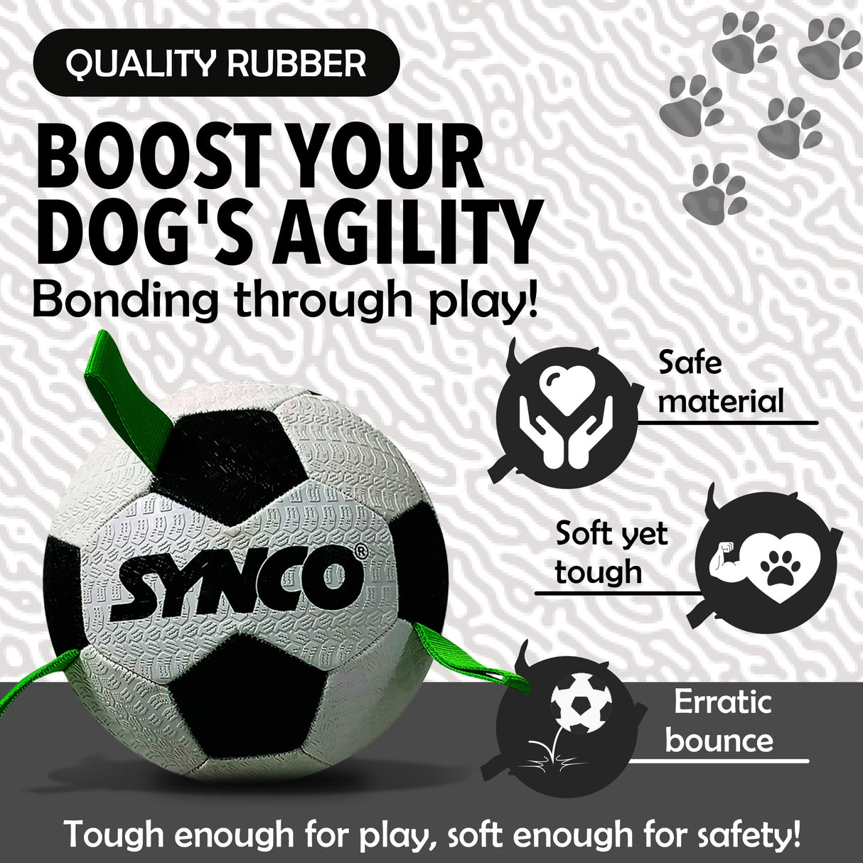 Synco Dog Football Black & White with Holding Loops | Dog Ball Size-3