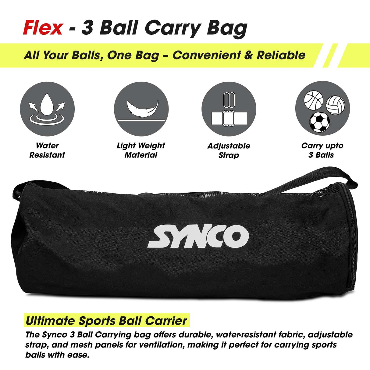 Synco Flex 3 Ball Carrying sports Duffel Bag (S) Black