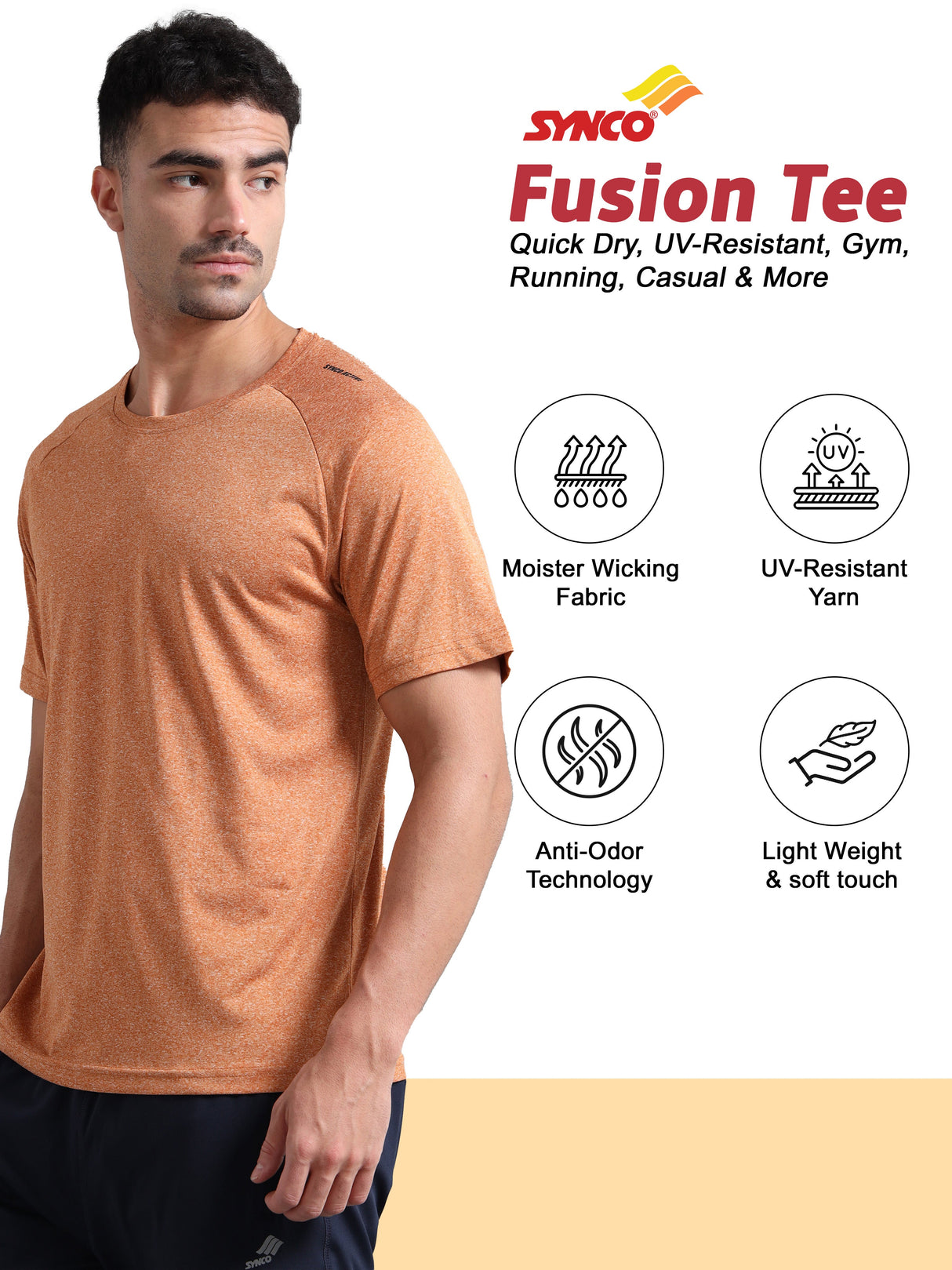 Synco Fusion Sports Tshirt for Men(Rust) -Ideal for Running,Gym