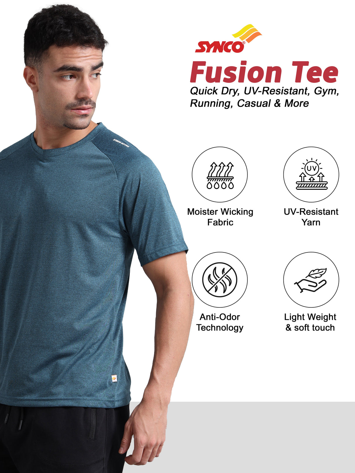 Synco Fusion Sports Tshirt for Men(Blue) -Ideal for Running,Gym