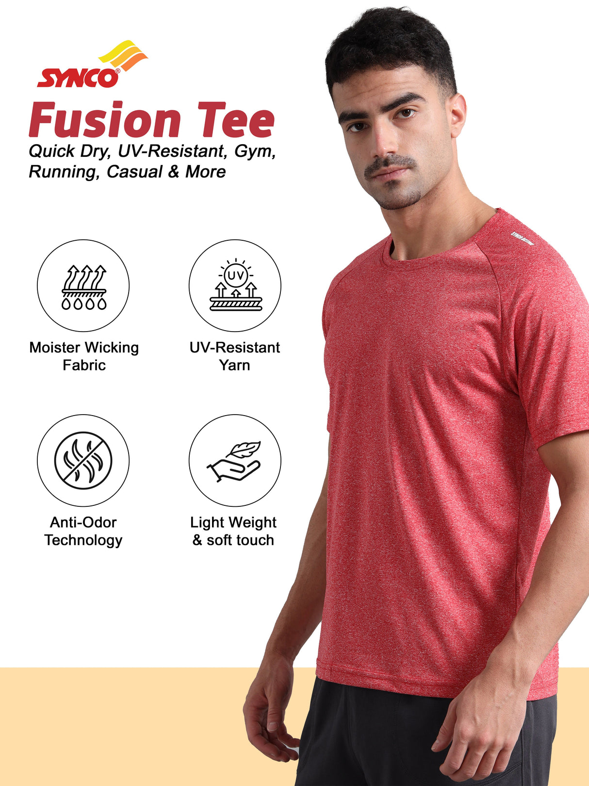 Synco Fusion Sports Tshirt for Men(Red) -Ideal for Running,Gym
