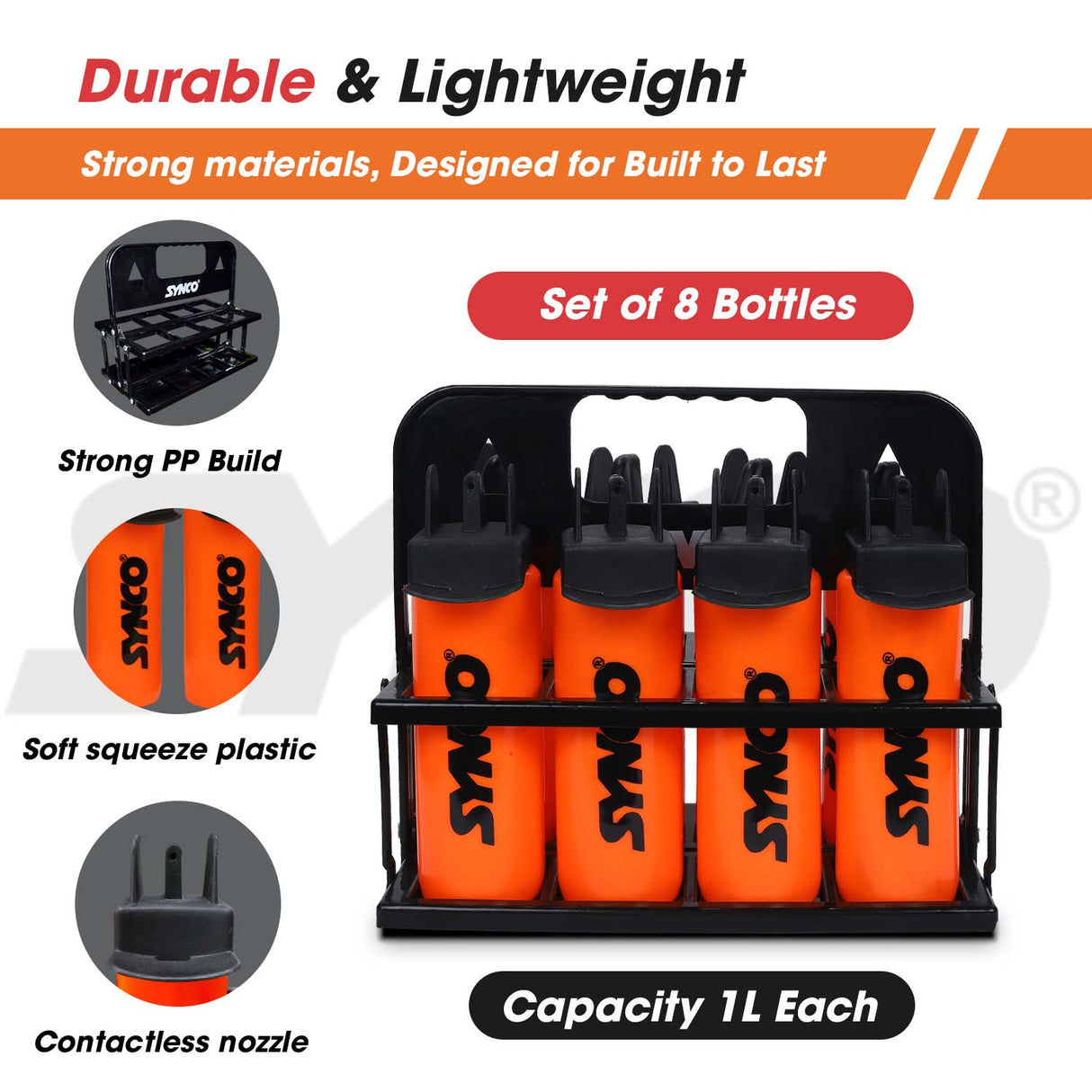 Synco Hygienic Water Bottle carrier set (8 bottles) Orange-Black